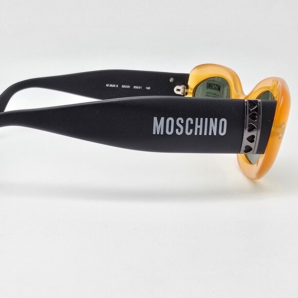 Moschino M3526-S 200/31 Yellow Hearts Frame G-15 Green Lens Sunglasses w/ Case